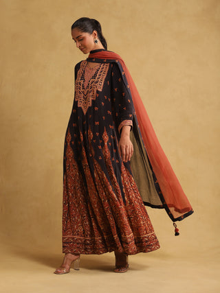 Ritu Kumar-Black Printed Crepe Kurta Set-INDIASPOPUP.COM