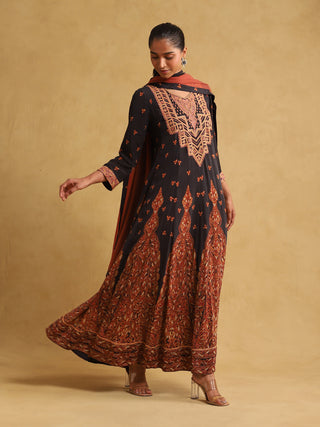 Ritu Kumar-Black Printed Crepe Kurta Set-INDIASPOPUP.COM
