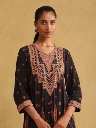 Ritu Kumar-Black Printed Crepe Kurta Set-INDIASPOPUP.COM