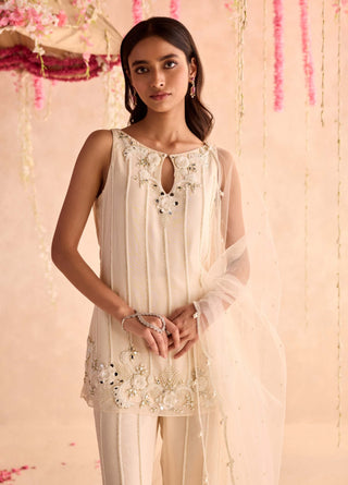 Ivory embellished short kurta set
