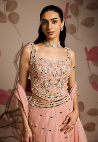Dusty pink corset and embellished lehenga set