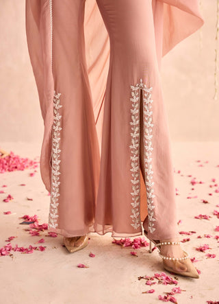 Champagne embellished waistcoat, pants and cape set