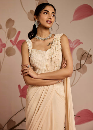 Ivory embellished corset and pre-stitched sari