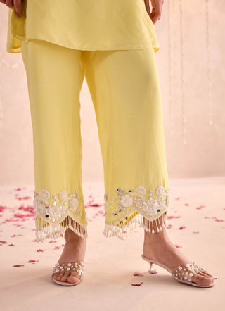 Lemon yellow embellished kurta and pants