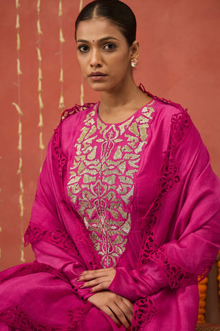 Fuchsia Pink Shubha Embroidered Anarkali Set by Shivani Bhargava available on Indiaspopup.com