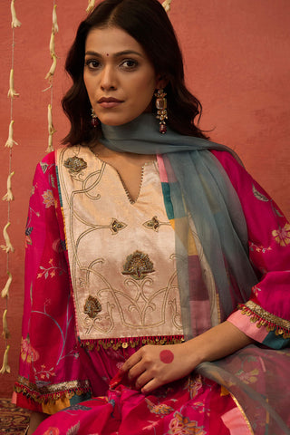 Red Shree Chintz Chanderi Embroidered Kurta Set by Shivani Bhargava available on Indiaspopup.com