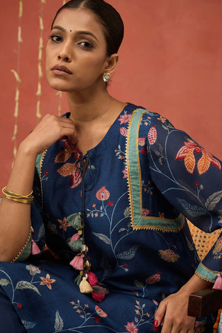 Blue Ramani Chintz Long Kurta Set by Shivani Bhargava available on Indiaspopup.com