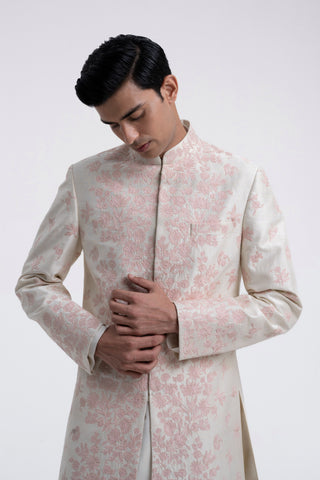 Cream embroidered sherwani set