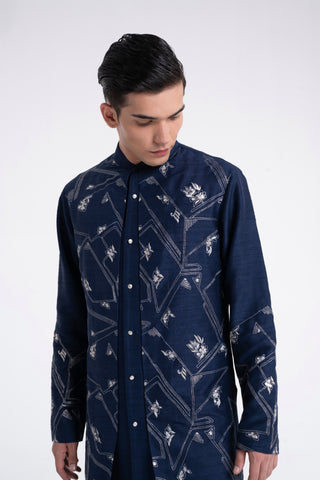 Navy embroidered contemporary kurta set