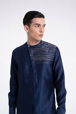 Navy zari embroidered layered kurta set