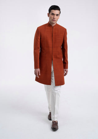 Burnt orange thread detail panel sherwani set