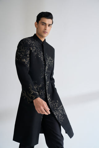 Black metal embroidered sherwani set
