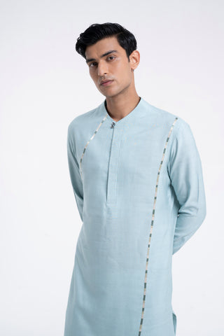 Powder blue thread embroidered kurta set