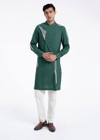 Forest green embroidered cotton silk kurta set