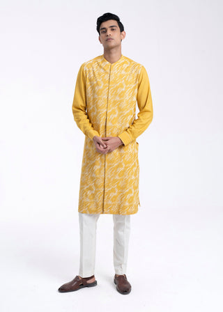 Marigold front open high neck embroidered kurta set
