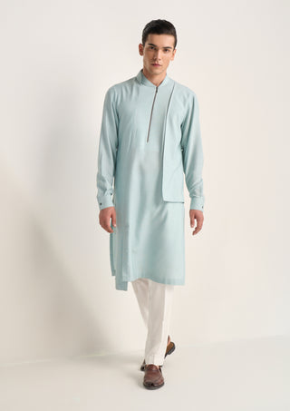 Powder blue zipper layered kurta set