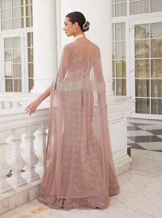 Charu & Vasundhara-Siona Salmon Pink Lehenga And Cape Set-INDIASPOPUP.COM