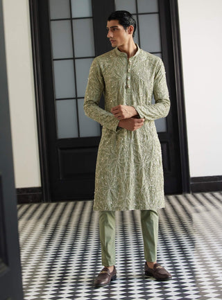 Fritz Sage Green Kurta And Pants by Charu & Vasundhara Men available on Indiaspopup