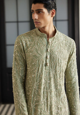 Fritz Sage Green Kurta And Pants by Charu & Vasundhara Men available on Indiaspopup
