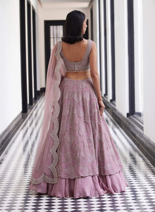 Fawcett Pink Layered Lehenga Set by Charu & Vasundhara available on Indiaspopup
