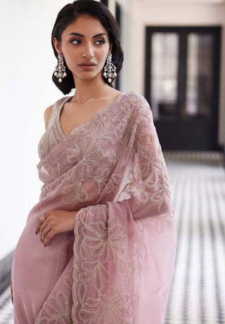 Fia Daisy Pink Sari And Blouse by Charu & Vasundhara available on Indiaspopup