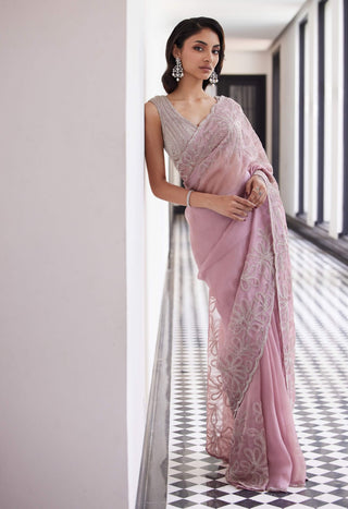 Fia Daisy Pink Sari And Blouse by Charu & Vasundhara available on Indiaspopup