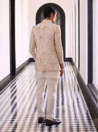 Firmin Ivory Bandhgala And Kurta Set by Charu & Vasundhara Men available on Indiaspopup