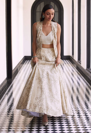 Flavia Ivory Lehenga And Waistcoat by Charu & Vasundhara available on Indiaspopup