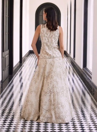 Flavia Ivory Lehenga And Waistcoat by Charu & Vasundhara available on Indiaspopup
