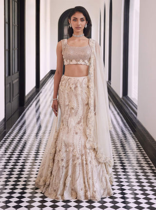 Felix Ivory Embellished Lehenga Set by Charu & Vasundhara available on Indiaspopup