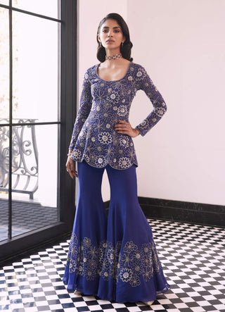 Faatin Purple Embroidered Kurta And Sharara by Charu & Vasundhara available on Indiaspopup