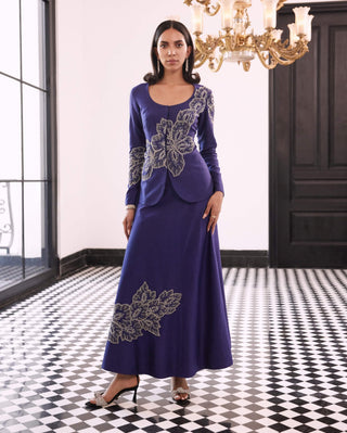 Fernanda Purple Embellished Blazer And Skirt by Charu & Vasundhara available on Indiaspopup