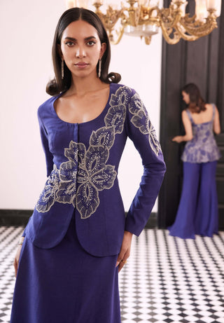 Fernanda Purple Embellished Blazer And Skirt by Charu & Vasundhara available on Indiaspopup