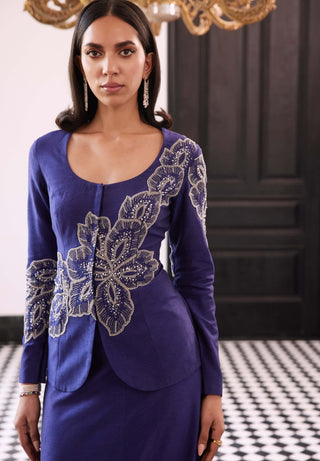 Fernanda Purple Embellished Blazer And Skirt by Charu & Vasundhara available on Indiaspopup