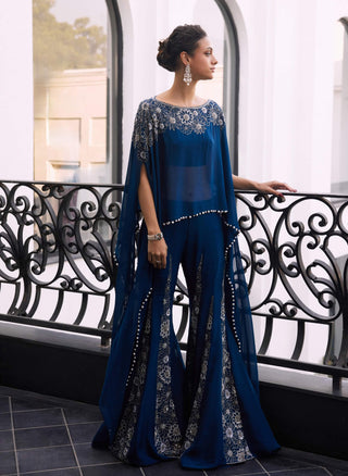 Fae	Moody Blue Poncho And Sharara by Charu & Vasundhara available on Indiaspopup