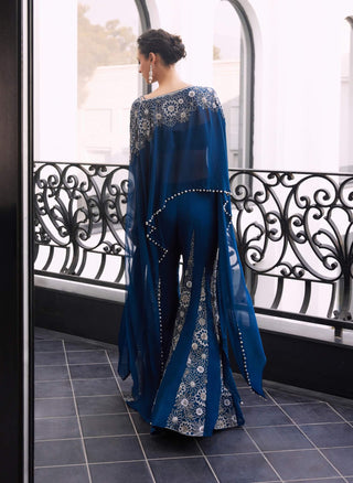 Fae	Moody Blue Poncho And Sharara by Charu & Vasundhara available on Indiaspopup