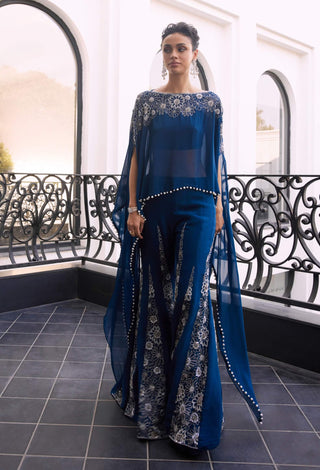 Fae	Moody Blue Poncho And Sharara by Charu & Vasundhara available on Indiaspopup