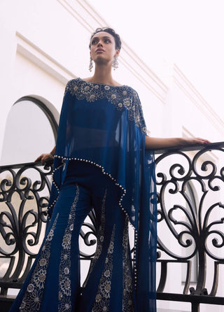 Fae	Moody Blue Poncho And Sharara by Charu & Vasundhara available on Indiaspopup