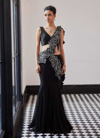 Frances Black Sari And Blouse by Charu & Vasundhara available on Indiaspopup
