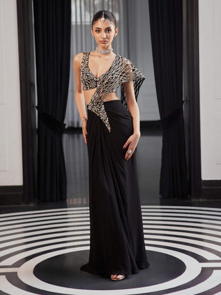 Francesca Black Sari And Blouse by Charu & Vasundhara available on Indiaspopup