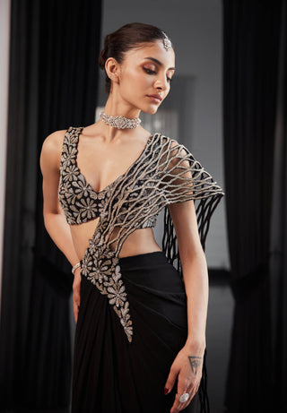 Francesca Black Sari And Blouse by Charu & Vasundhara available on Indiaspopup