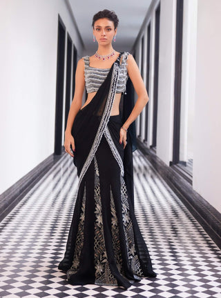 Fia Black Kali Sari And Blouse by Charu & Vasundhara available on Indiaspopup
