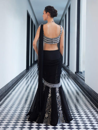 Fia Black Kali Sari And Blouse by Charu & Vasundhara available on Indiaspopup