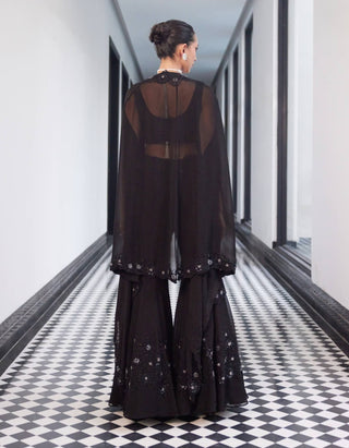 Florence Black Cape And Sharara Set by Charu & Vasundhara available on Indiaspopup