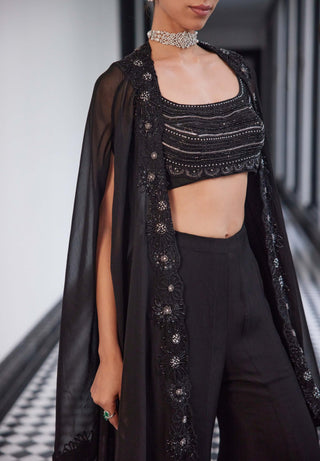 Florence Black Cape And Sharara Set by Charu & Vasundhara available on Indiaspopup