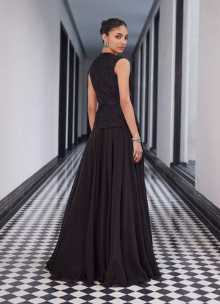 Frankie Black Organza Lehenga And Bustier Set by Charu & Vasundhara available on Indiaspopup