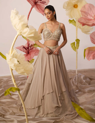 Cardinal Beige Lehenga Set by Roqa available on Indiaspopup.com