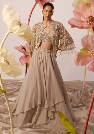 Cardinal Beige Lehenga Set by Roqa available on Indiaspopup.com