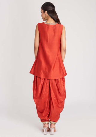 Aisha Rao-Rust Red Short Kurta And Dhoti Set-INDIASPOPUP.COM