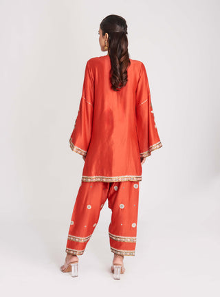 Aisha Rao-Red Embellished Chanderi Patiala Set-INDIASPOPUP.COM